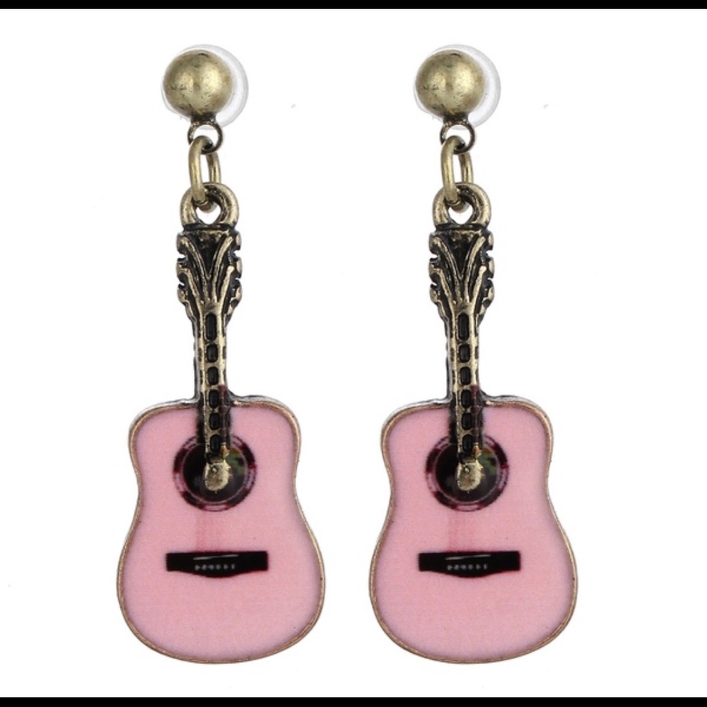 Pink guitar earrings